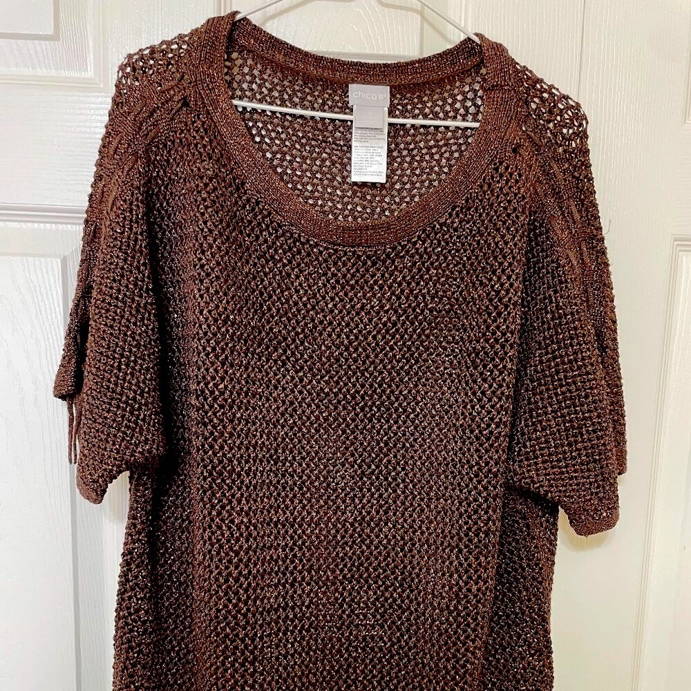 Chico's short sleeve brown Copper sparkly sweater Plus Size Chico's Size 3
